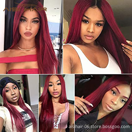 Aisi Hair Cosplay Wholesale Cheap Vendor Silky Straight Swiss Lace Ombre Red Synthetic Hair For Black Women Lace Front Wig
